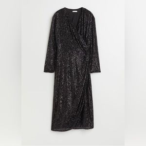 H&M Womens Sequin Black faux wrap dress sz S & M brand new